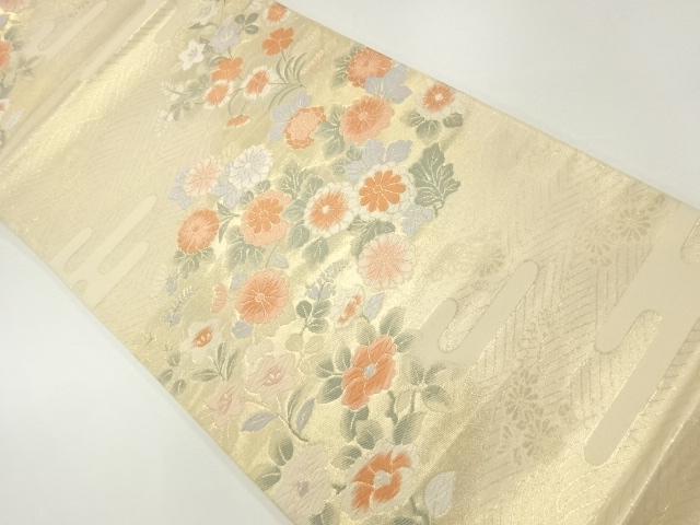 ヱ霞に菊・秋草模様織出し袋帯